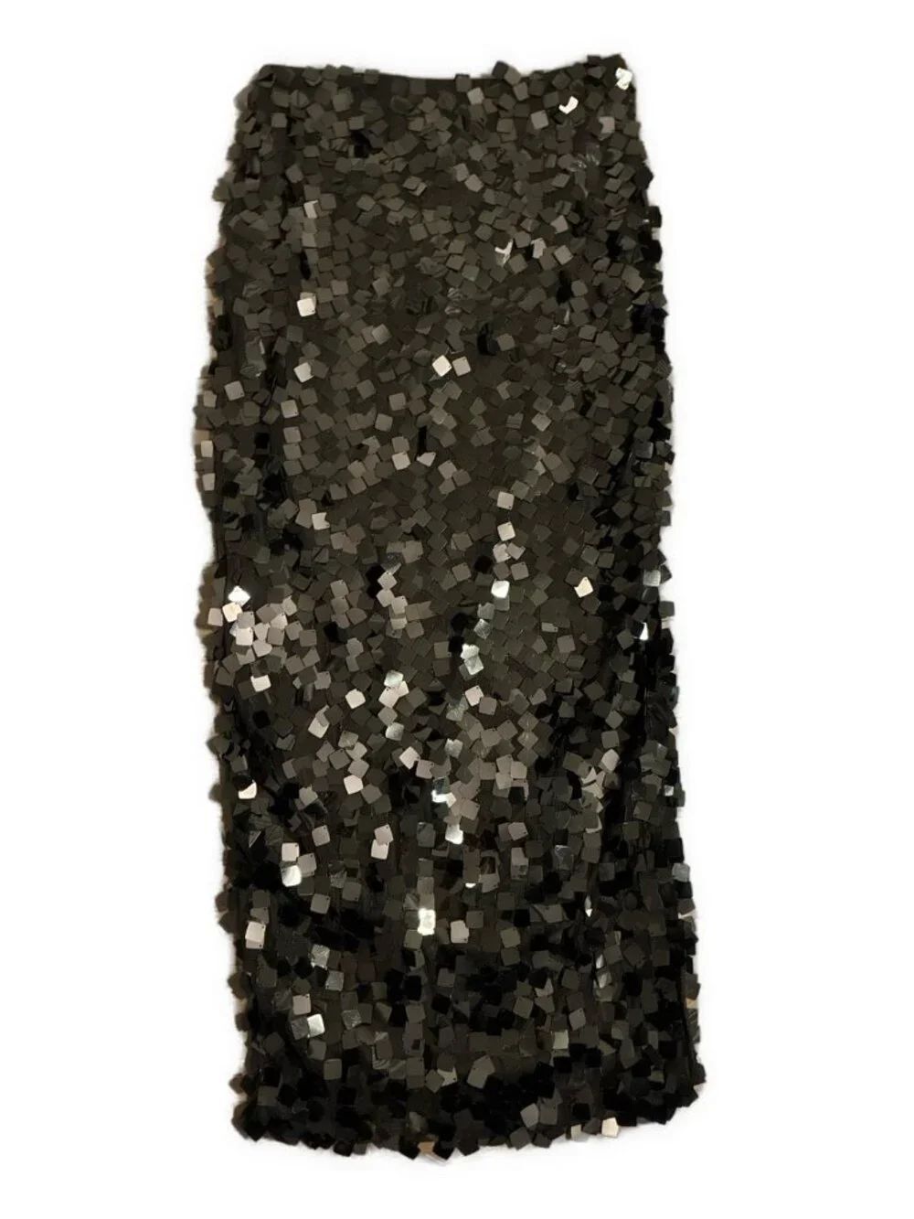 House Of Harlow 1960 Solid Black Sequin Side Slit Maxi Skirt Small